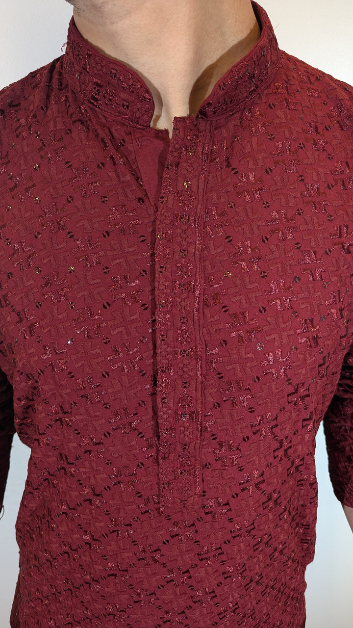 Maroon Chikankari Kurta