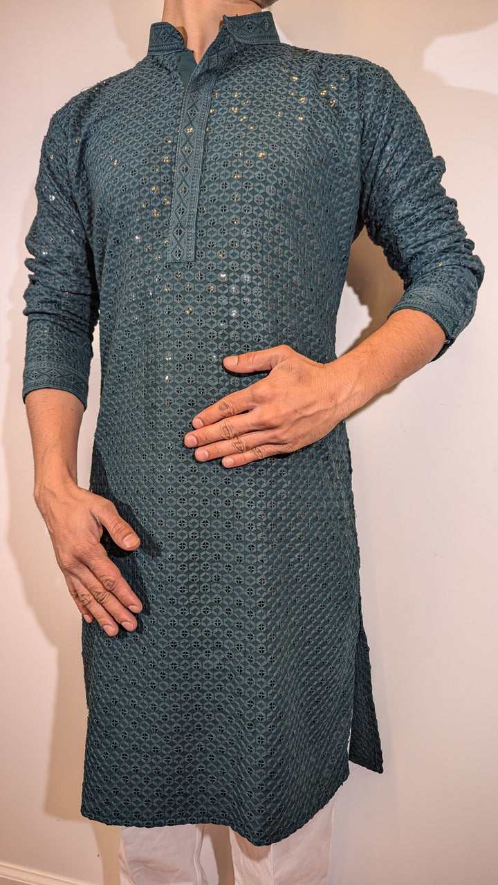 Dark Green Chikan Kurta