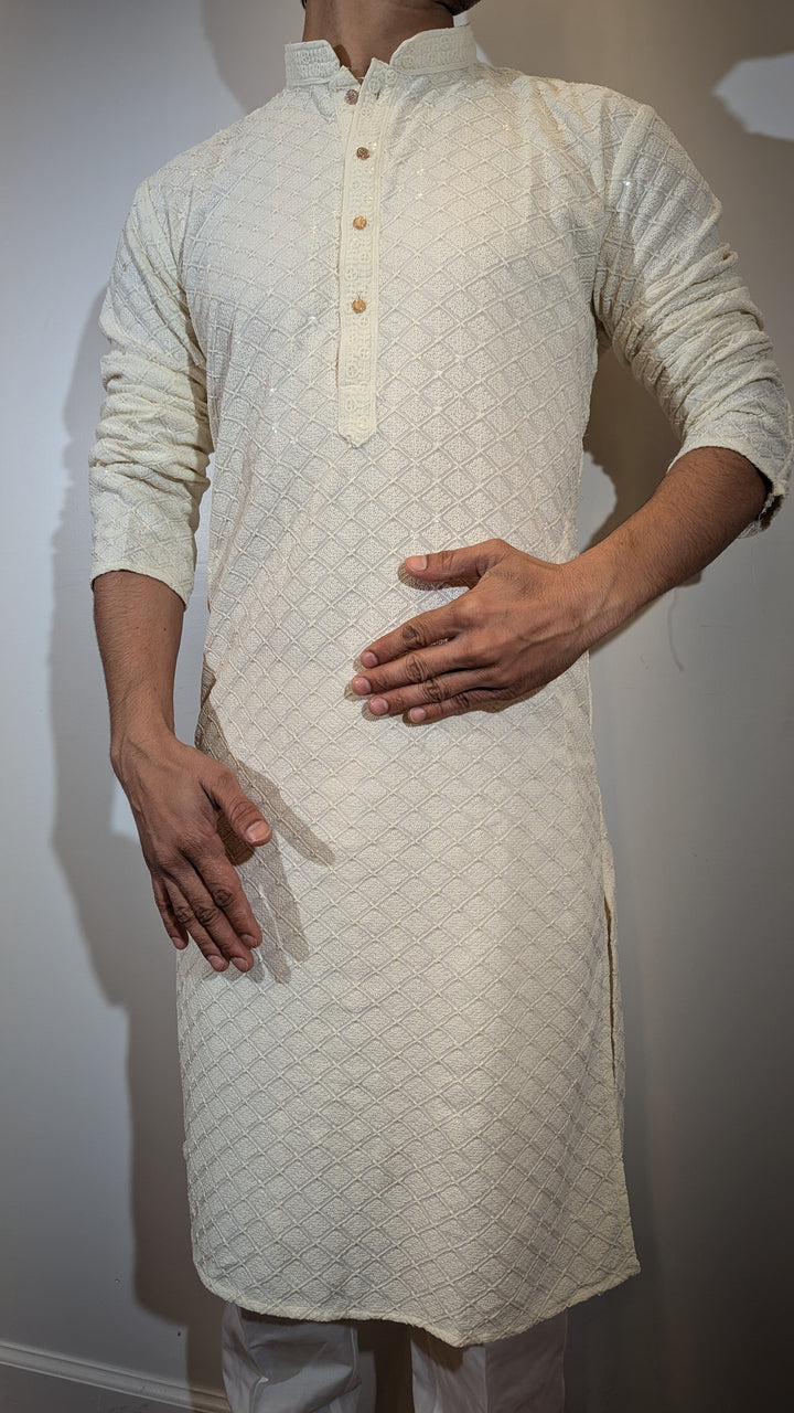 Cream Chikan Kurta