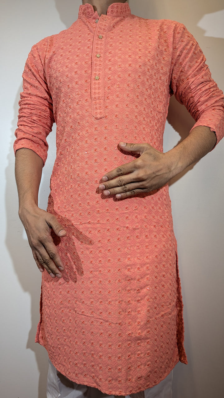 Peach Chikan Kurta