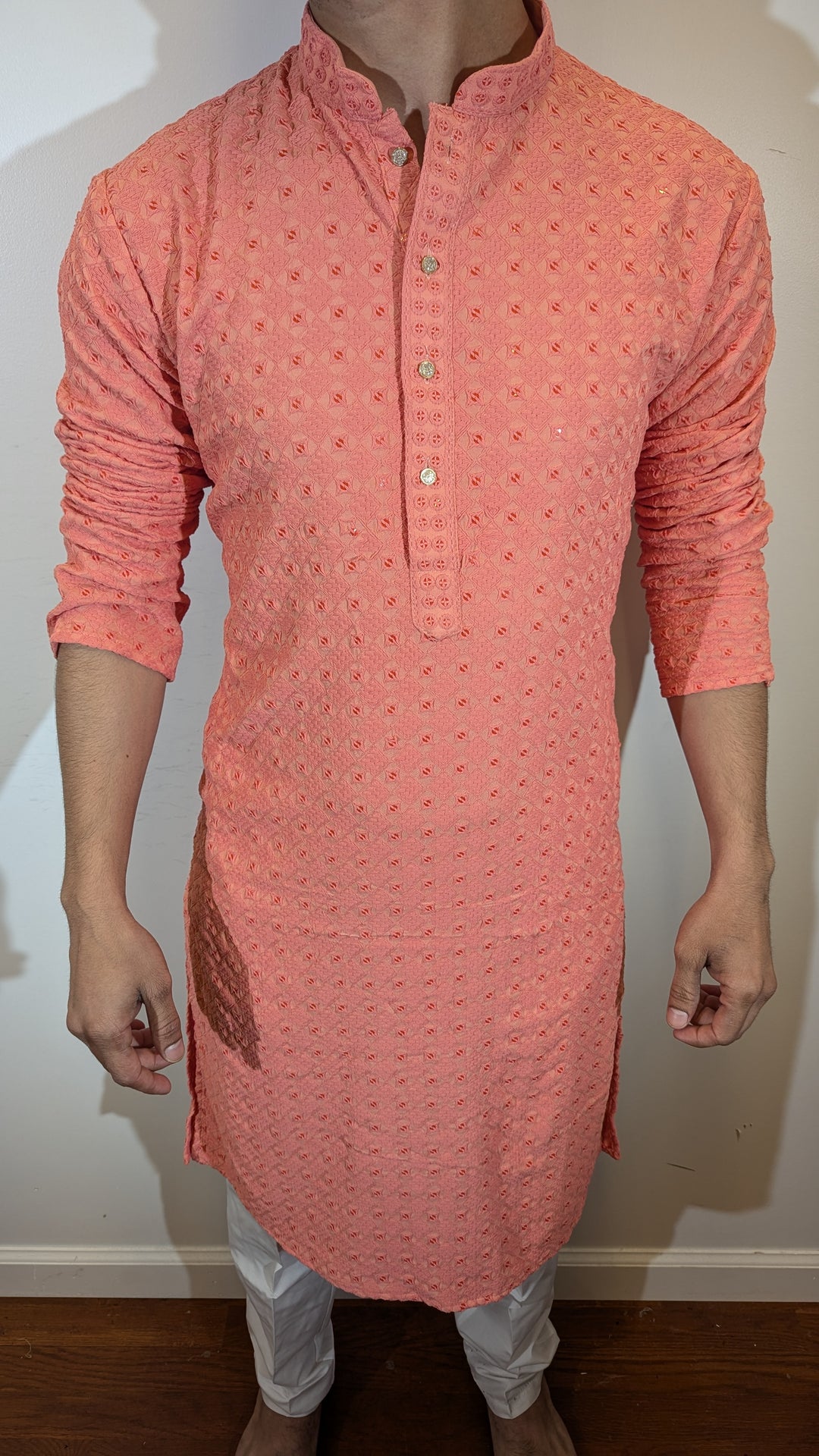 Peach Chikan Kurta