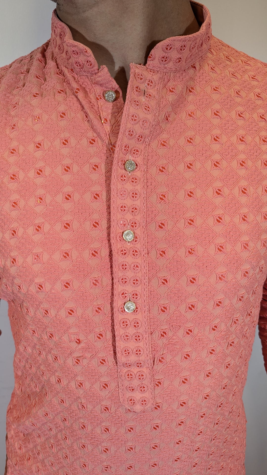 Peach Chikan Kurta