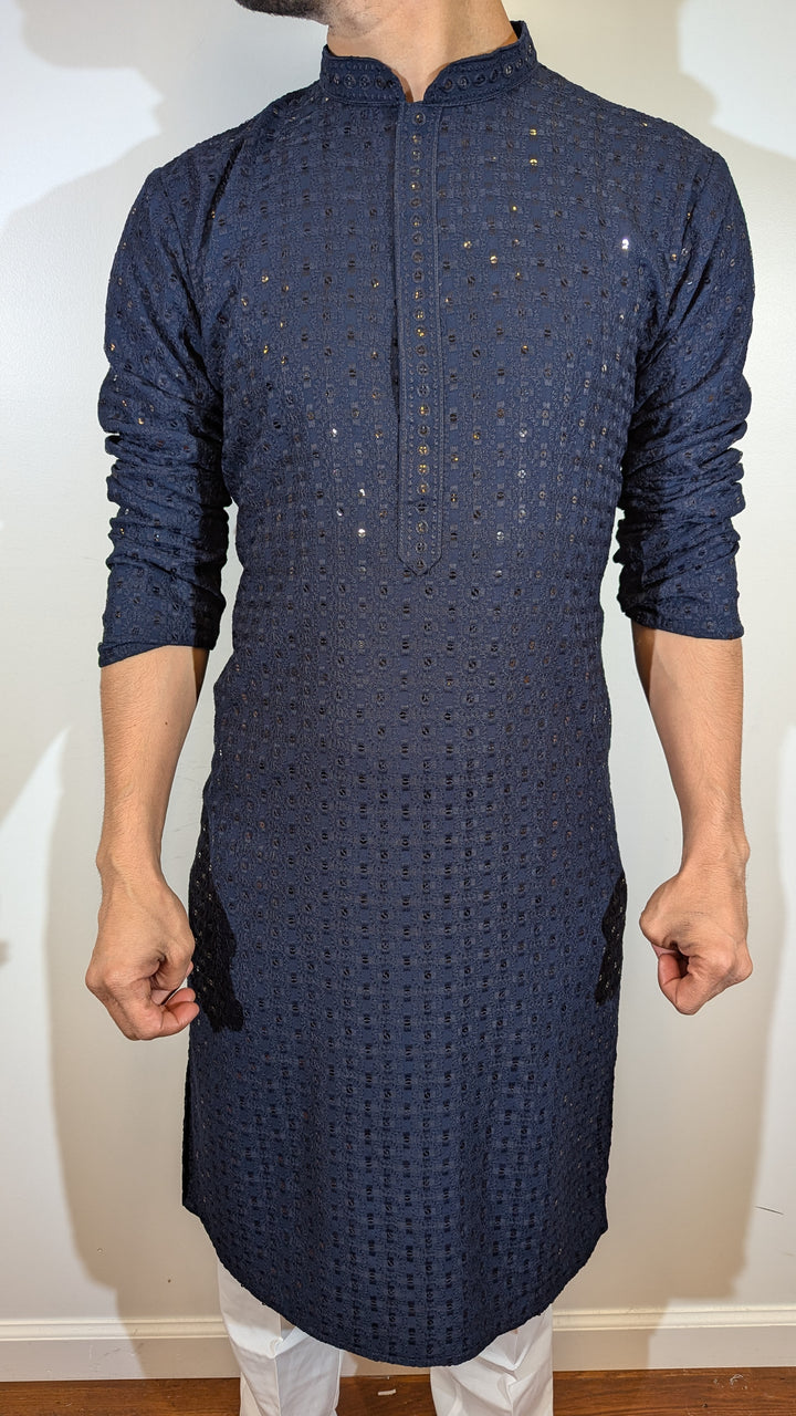 Navy Blue Chikan Kurta