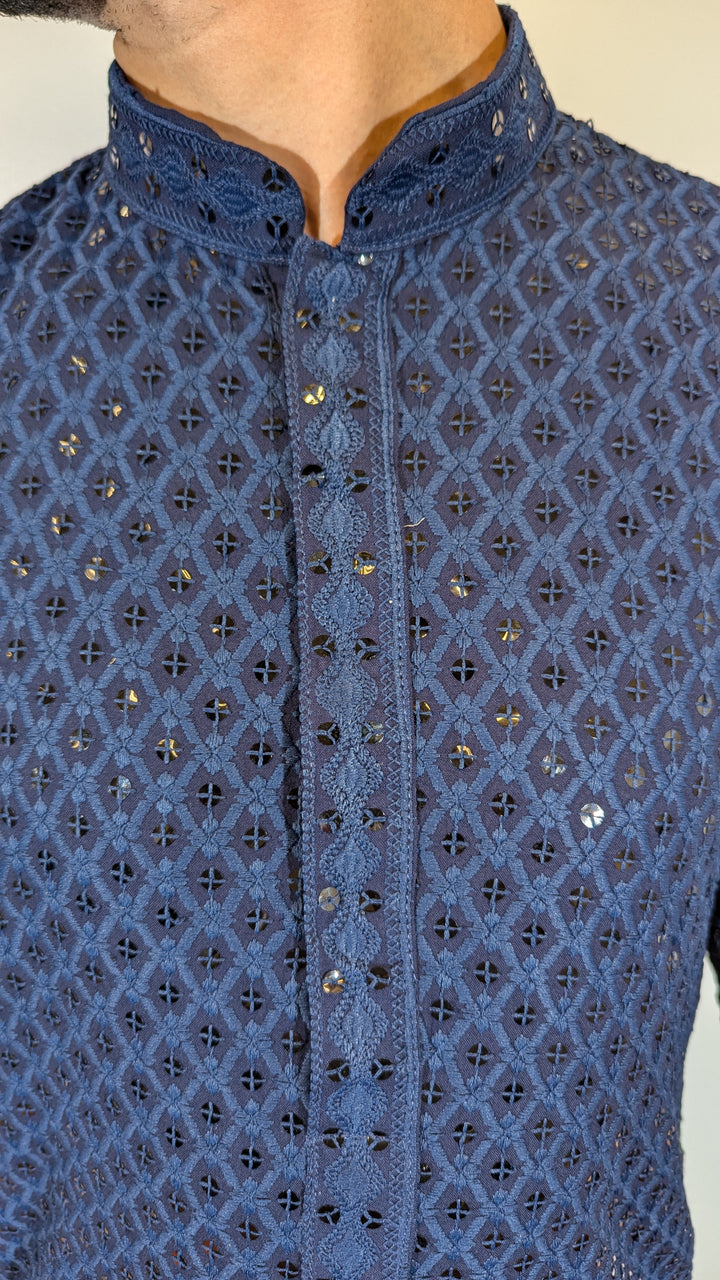 Navy Blue Chikan Kurta