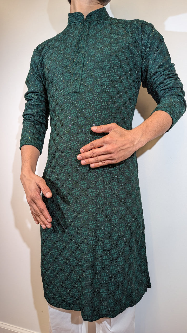 Dark Green Chikan Kurta