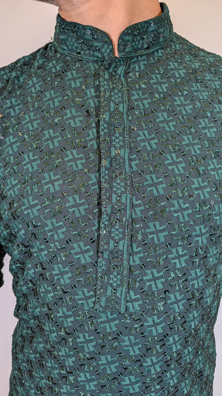 Dark Green Chikan Kurta