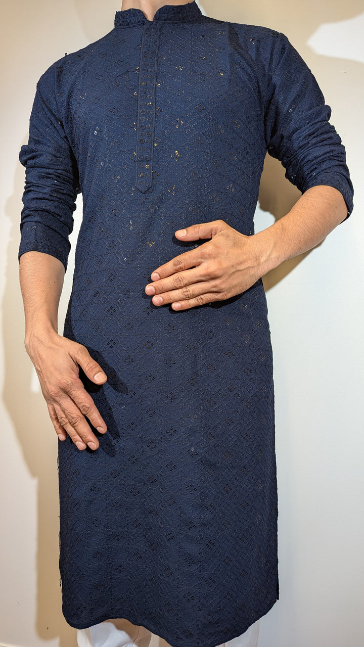 Navy Blue Chikan Kurta