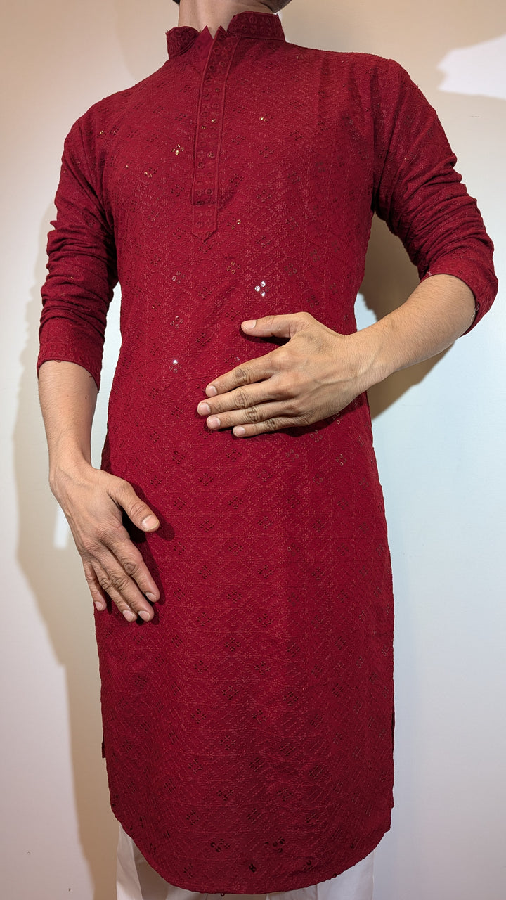 Red Chikan Kurta