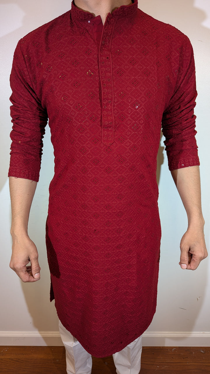 Red Chikan Kurta