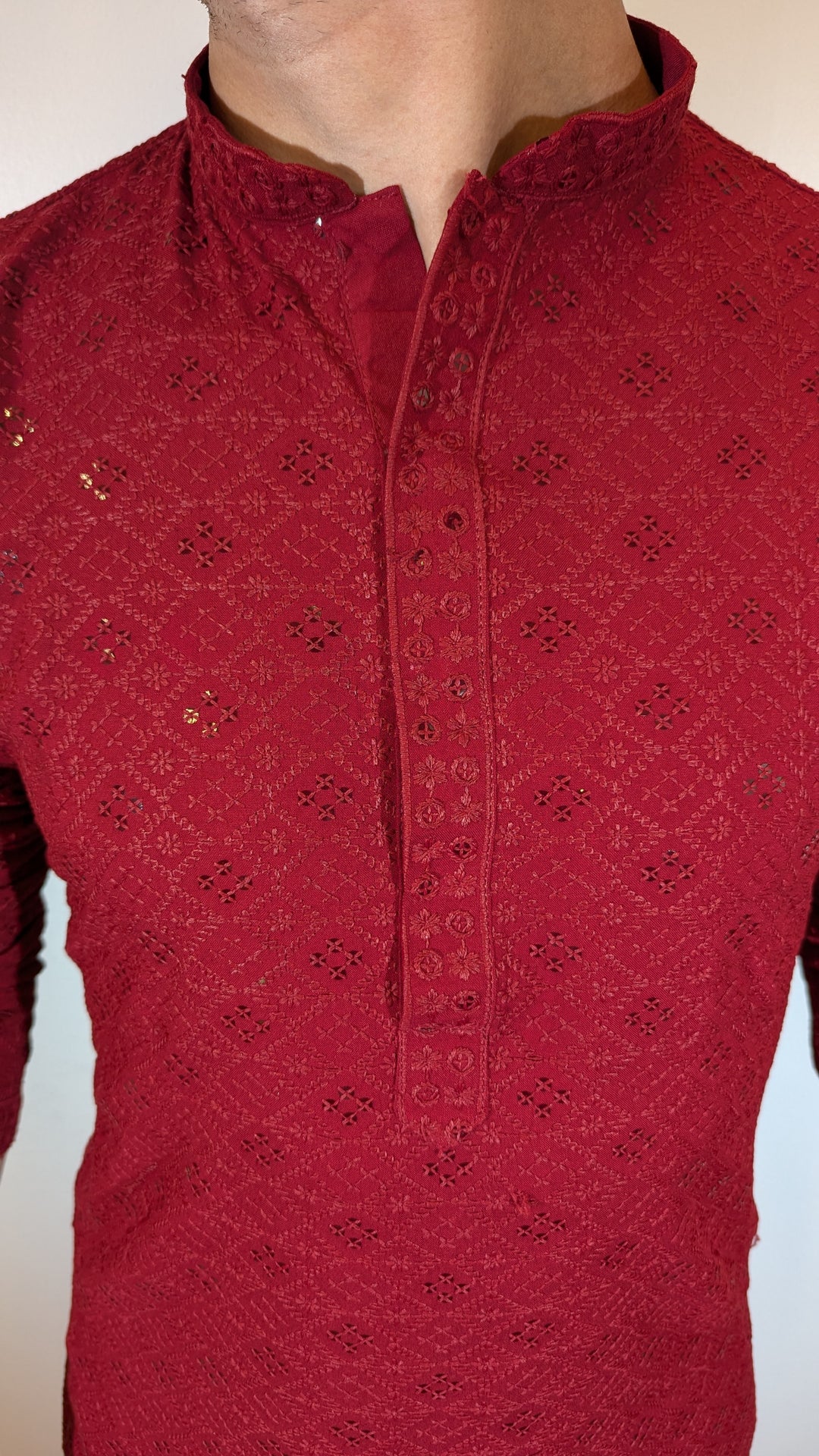 Red Chikan Kurta