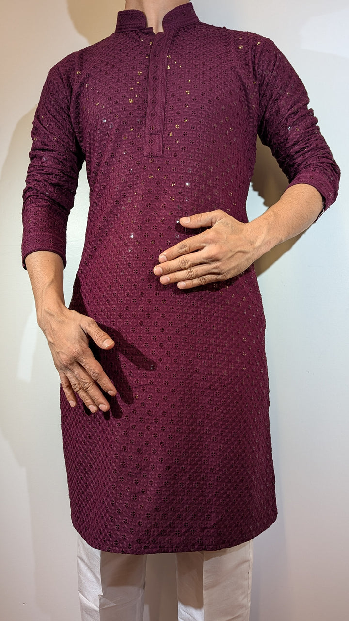 Wine Chikan Kurta