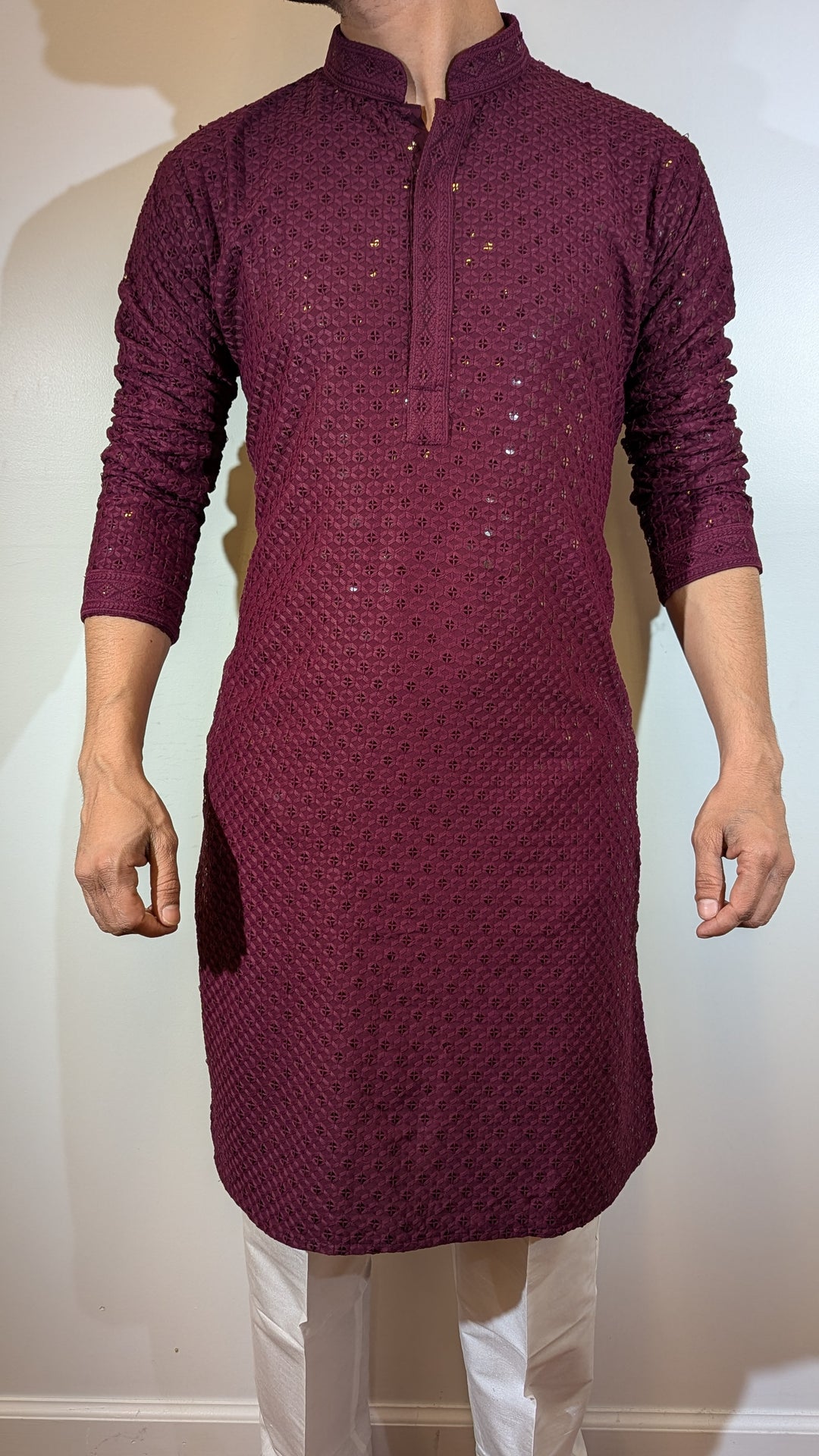 Wine Chikan Kurta