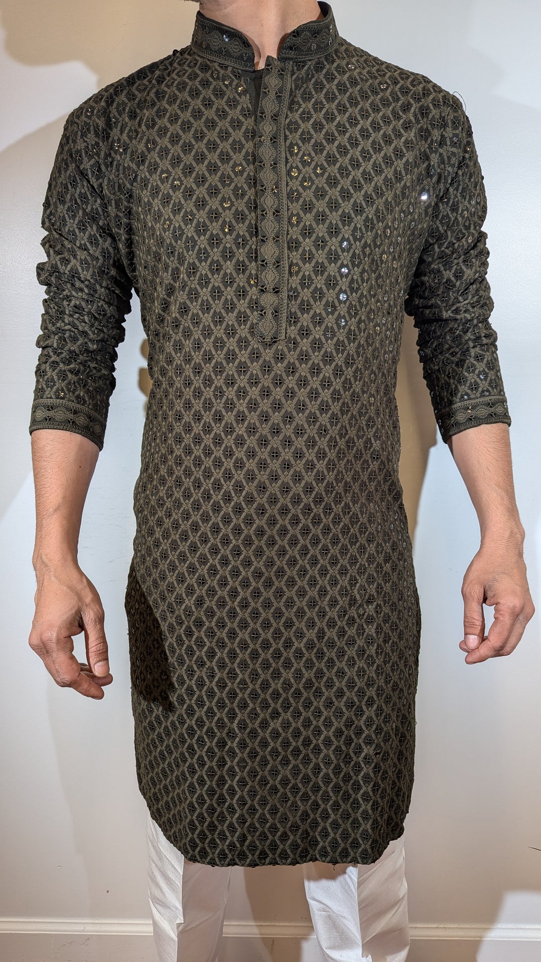 Dark Olive Chikan Kurta