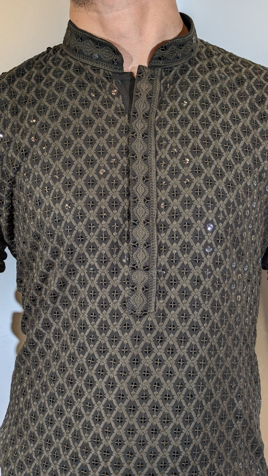 Dark Olive Chikan Kurta