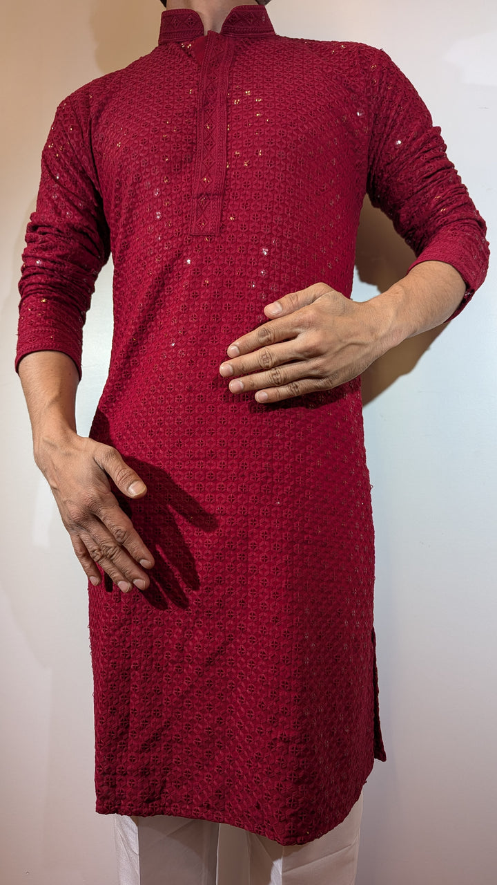 Red Chikan Kurta