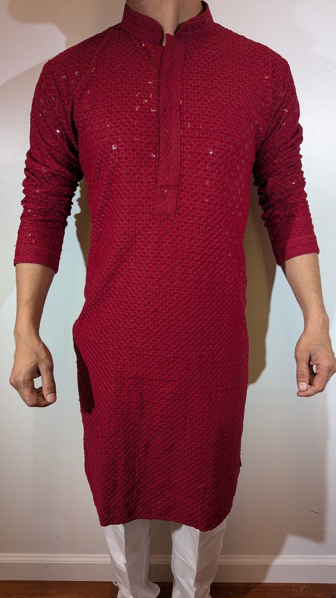 Red Chikan Kurta