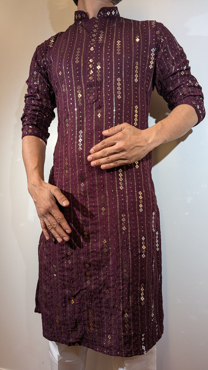 Wine Shiny Designer Kurta