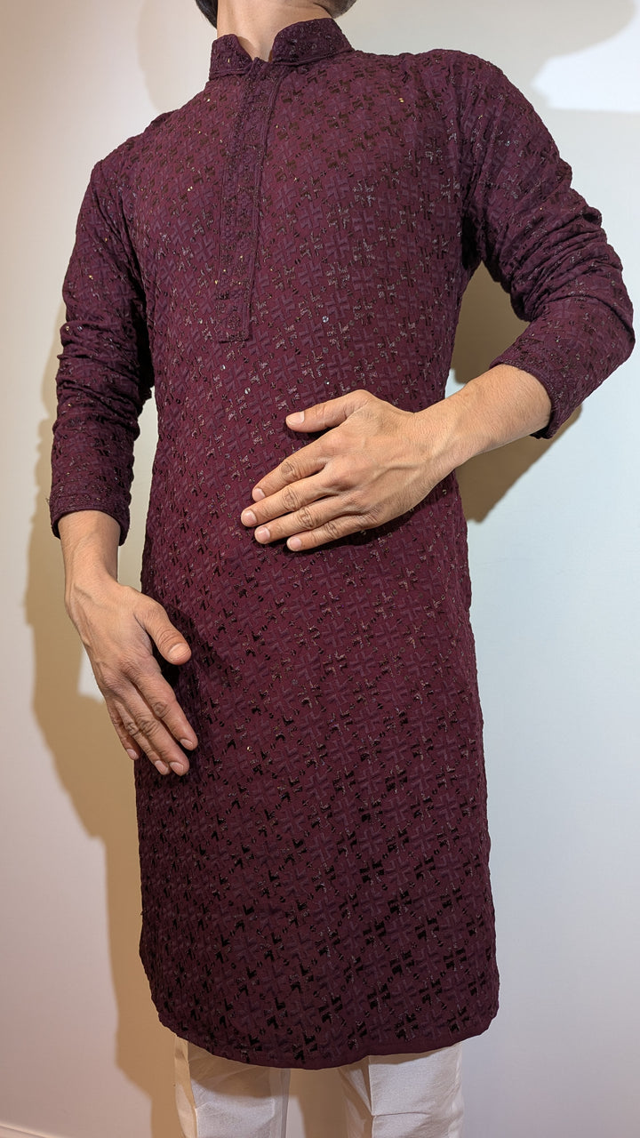 Wine Chikankari Kurta