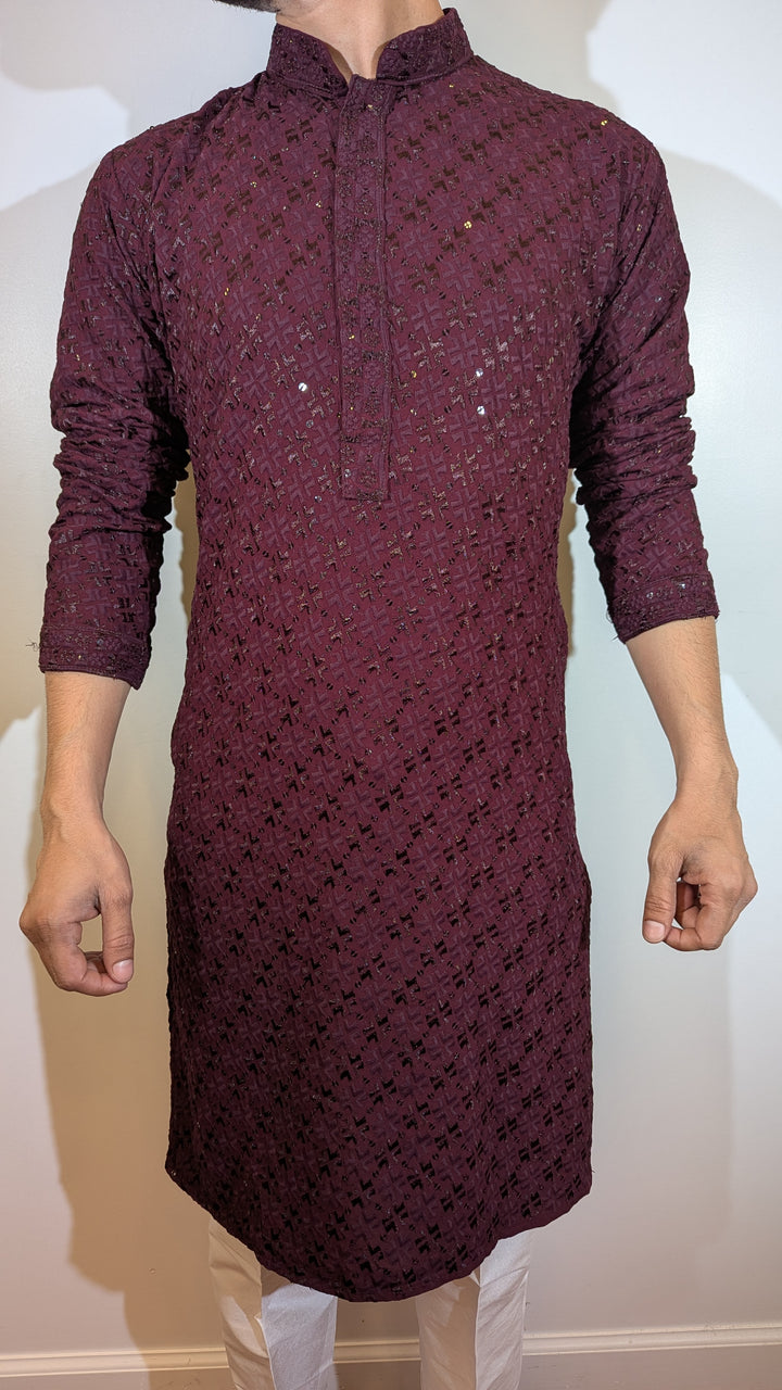 Wine Chikankari Kurta