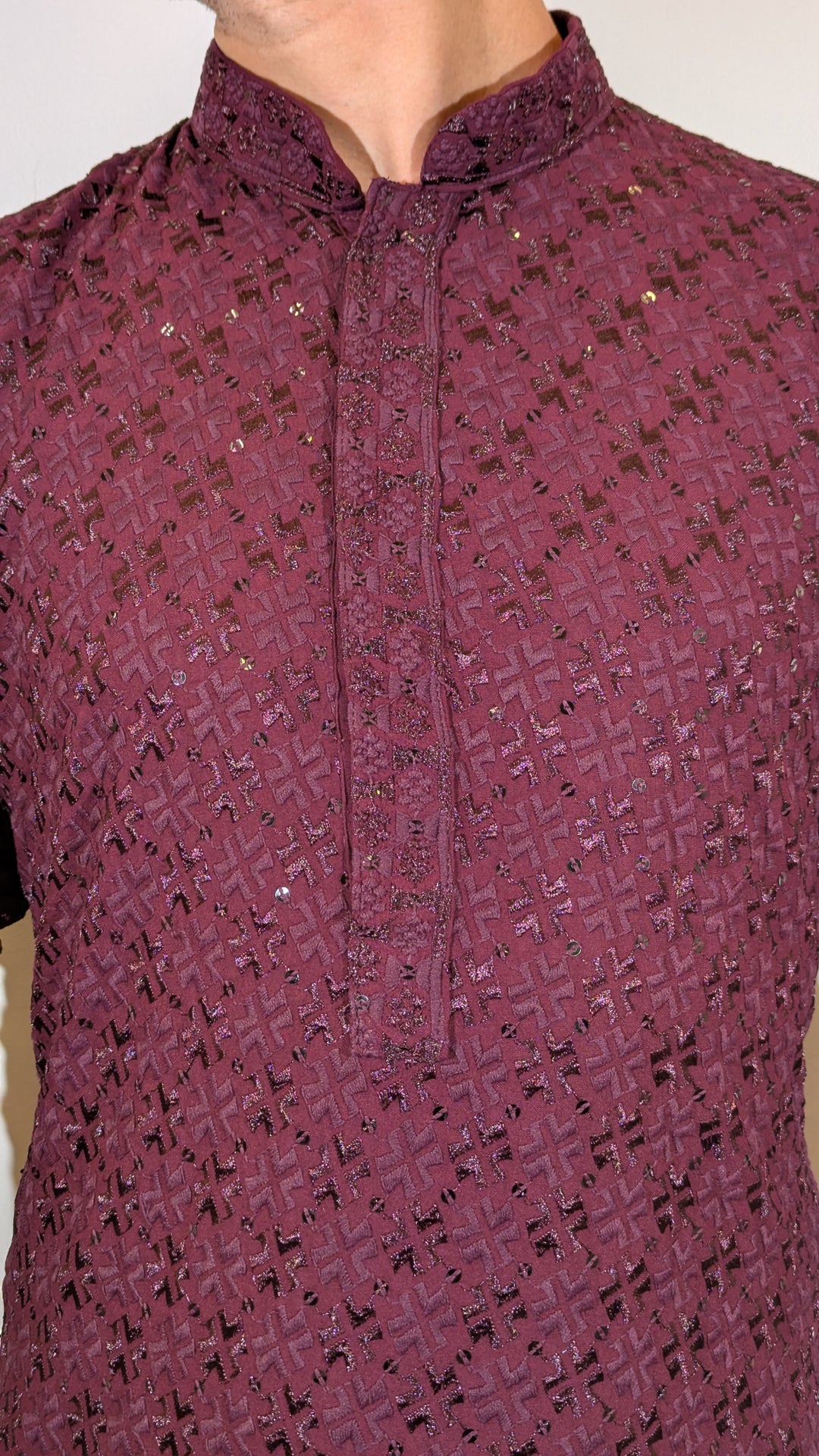 Wine Chikankari Kurta