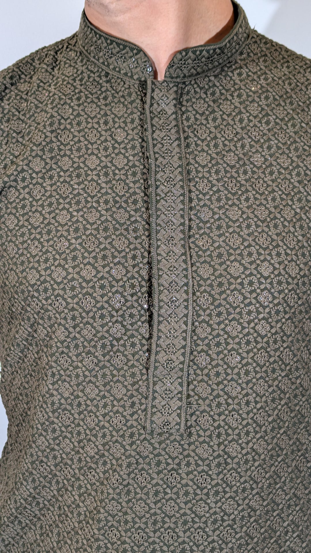 Dark Olive Chikan Kurta