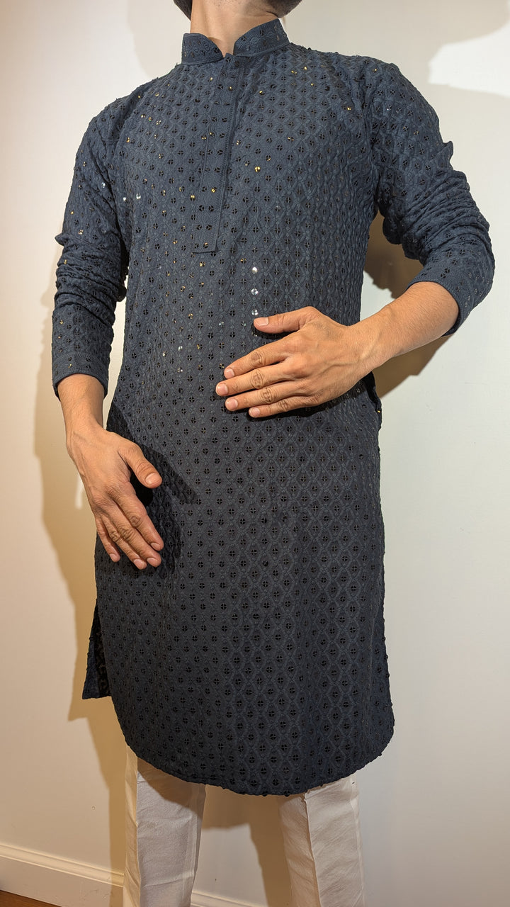 Dark Grey Chikan Kurta