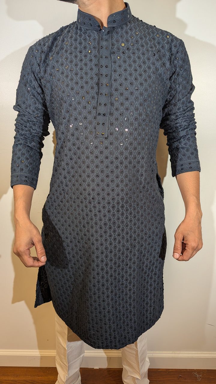 Dark Grey Chikan Kurta