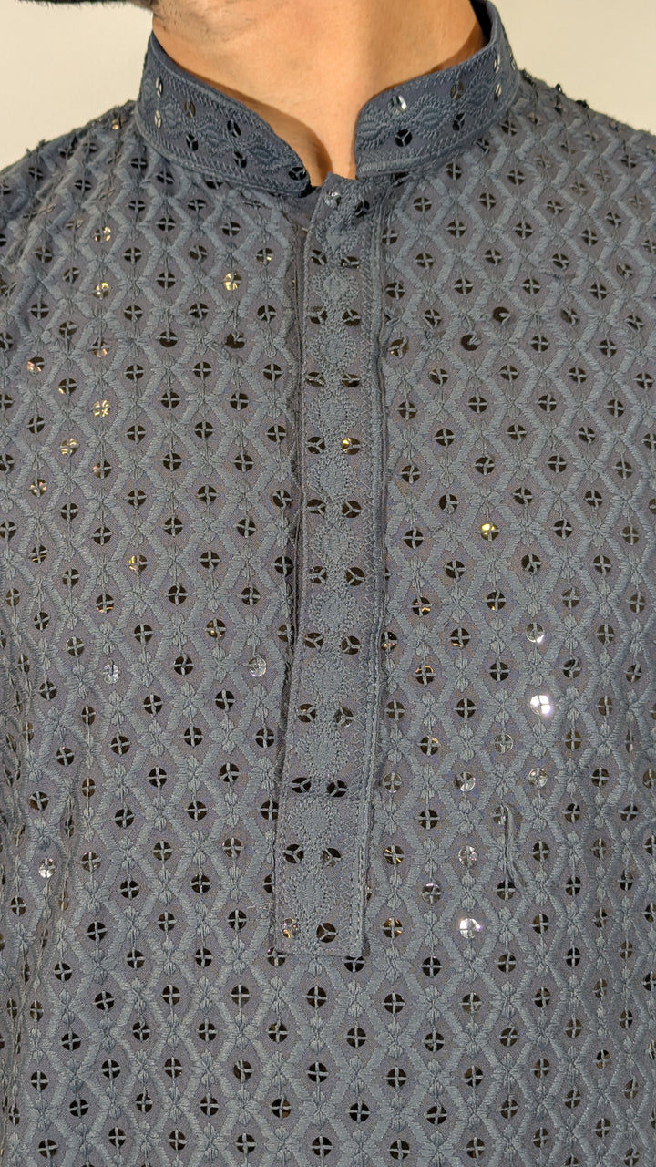 Dark Grey Chikan Kurta