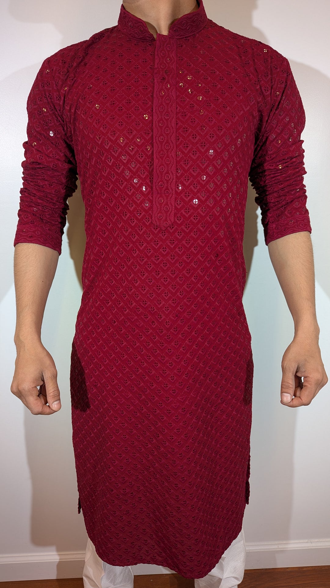 Red Chikan Kurta