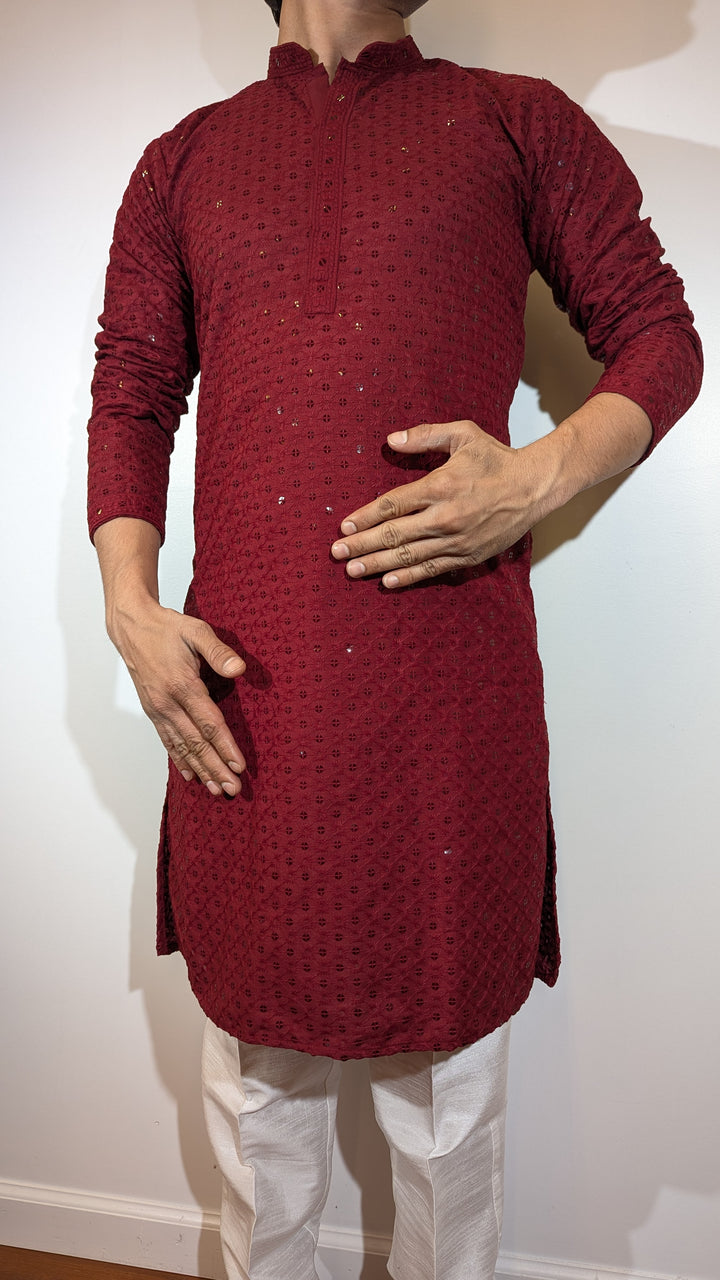 Maroon Chikan Kurta