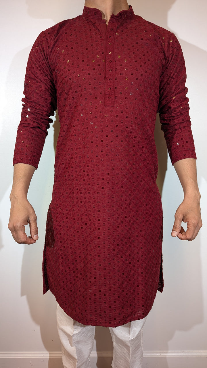 Maroon Chikan Kurta