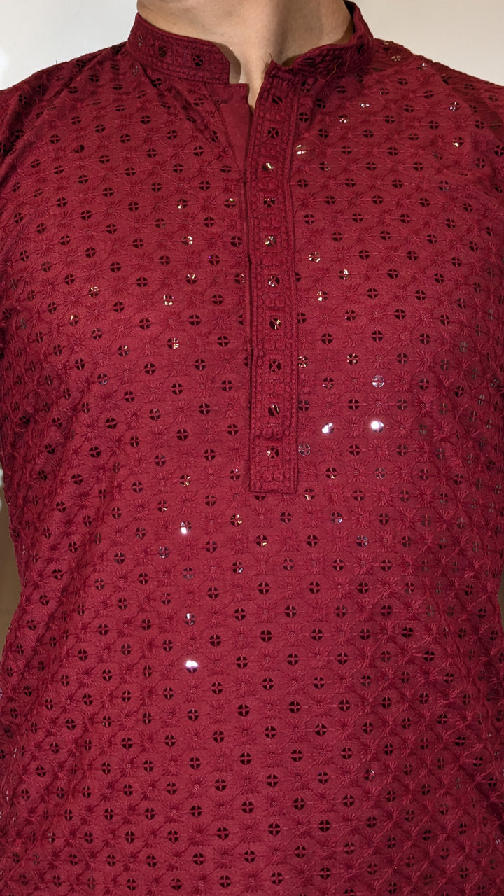 Maroon Chikan Kurta