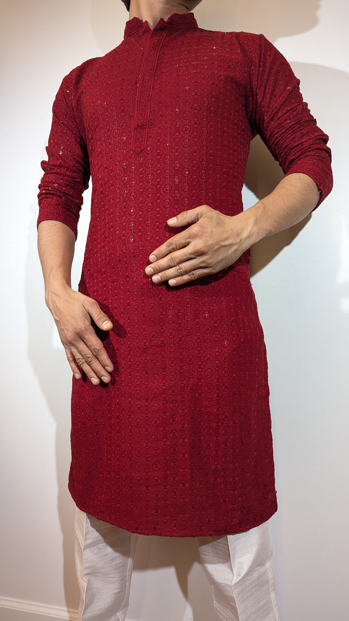 Maroon Chikan Kurta