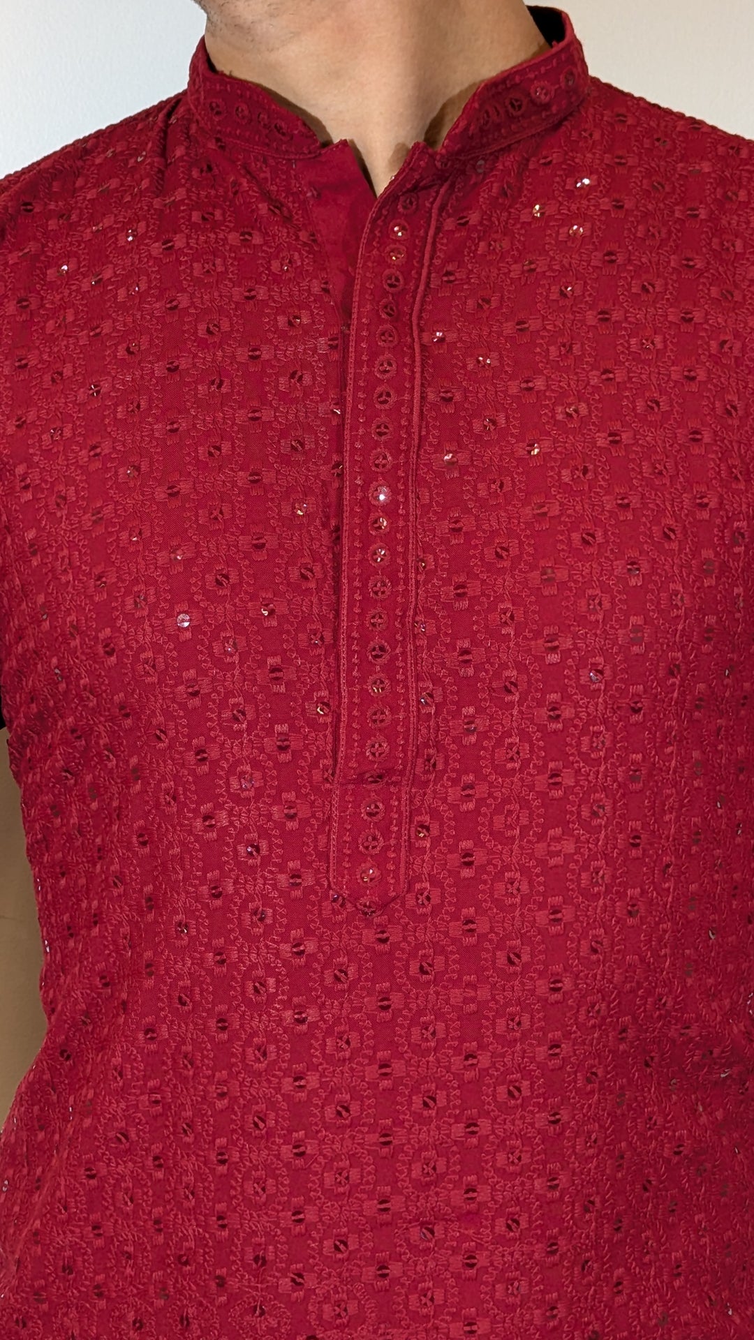 Maroon Chikan Kurta