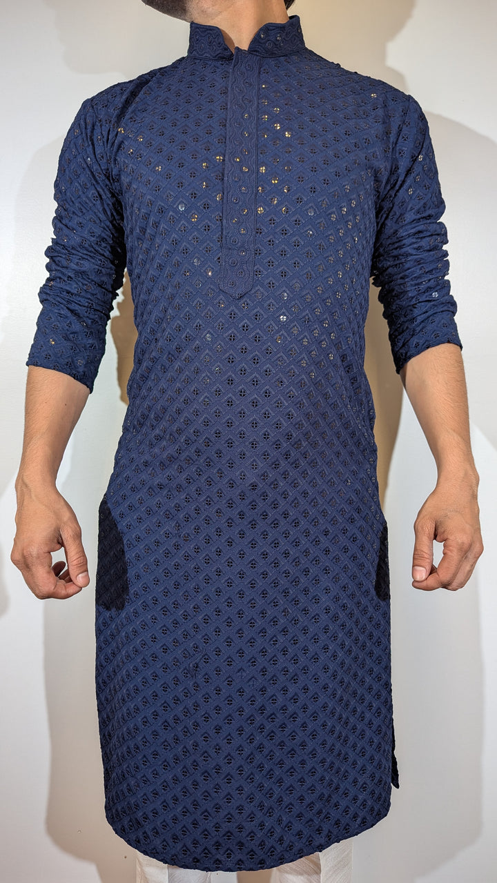 Navy Blue Chikan Kurta