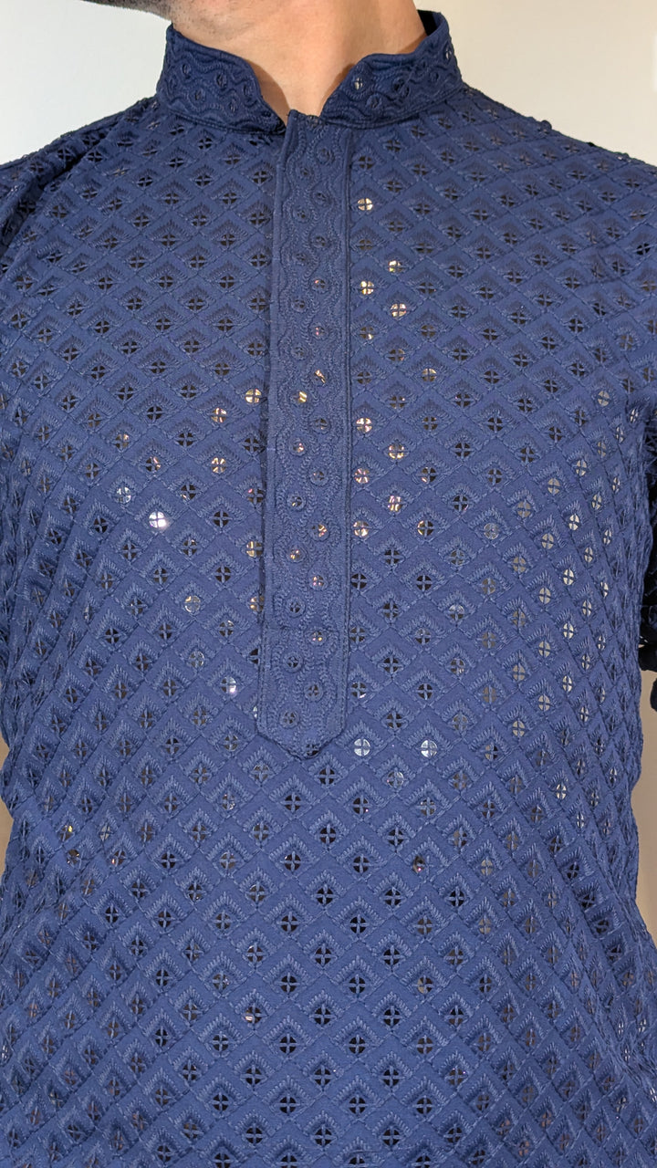 Navy Blue Chikan Kurta