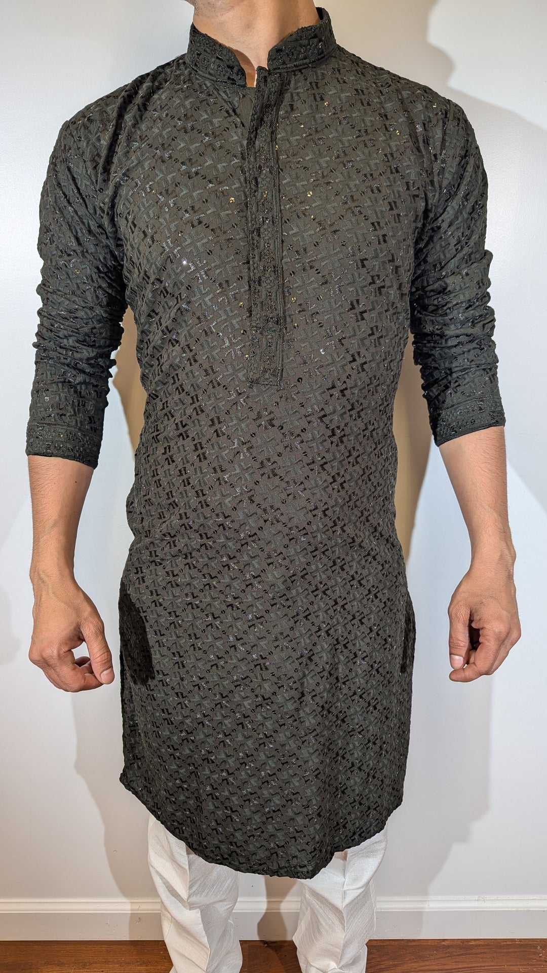 Dark Olive Chikan Kurta