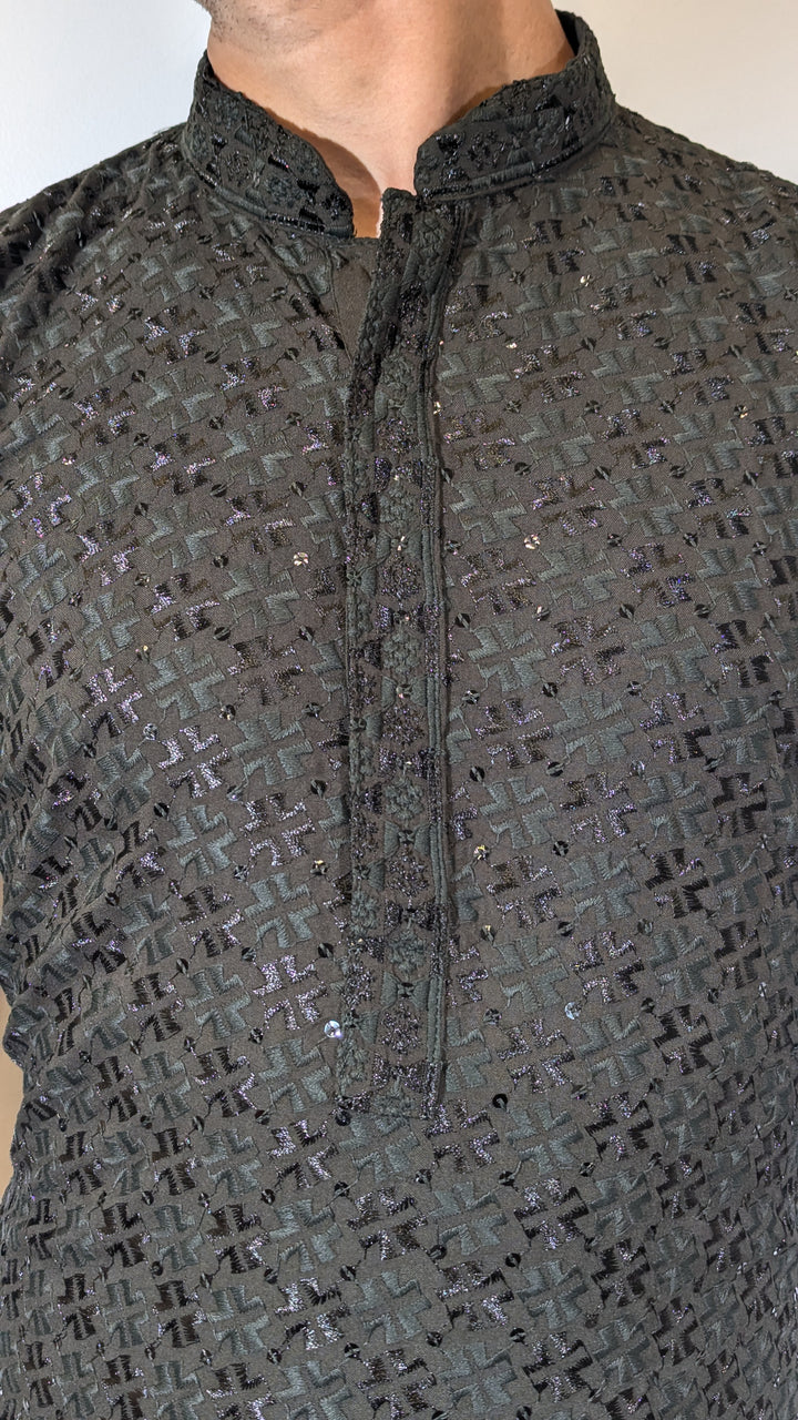 Dark Olive Chikan Kurta