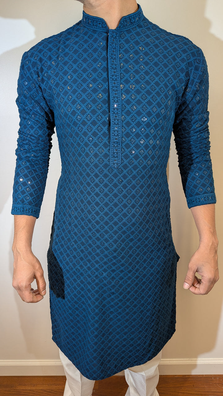 Dark Blue Chikan Kurta