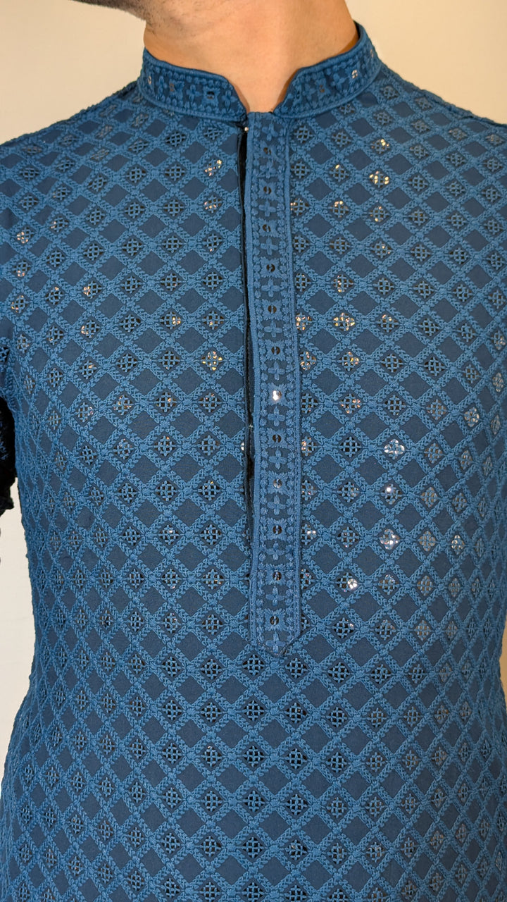 Dark Blue Chikan Kurta