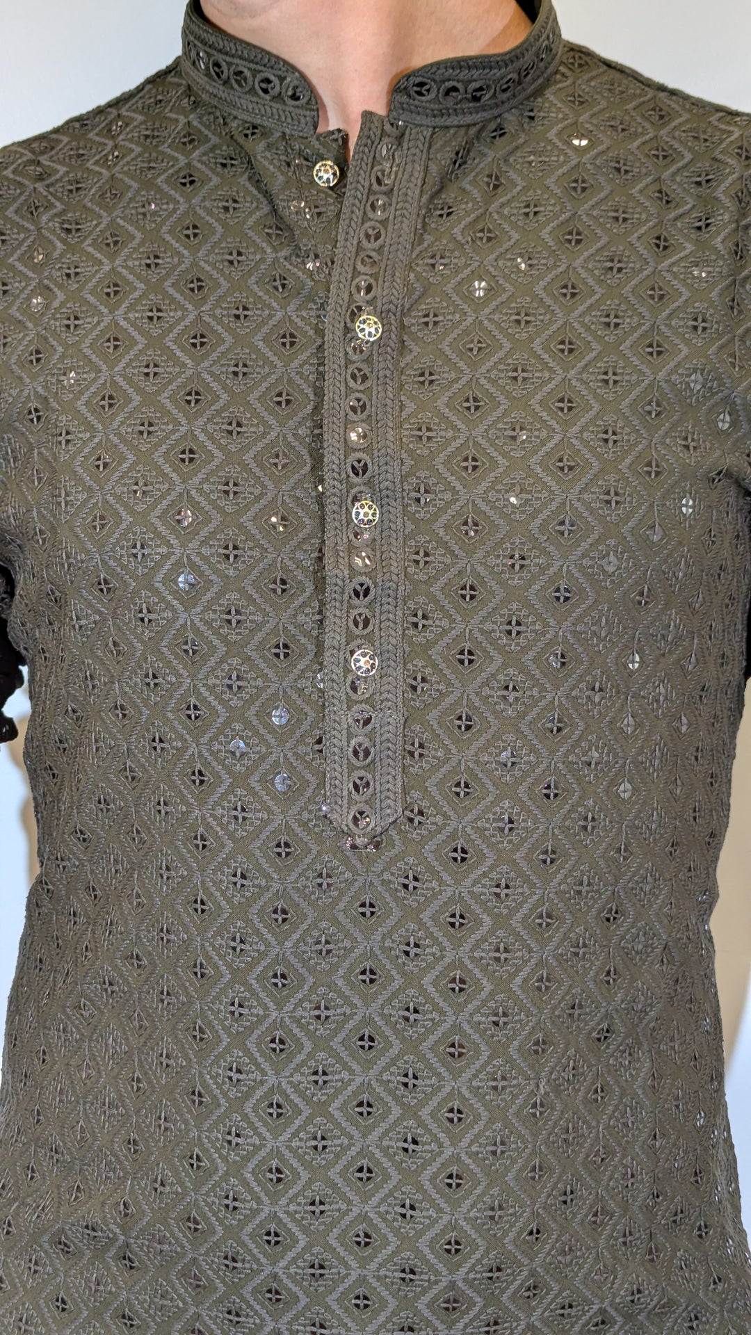 Dark Olive Chikan Kurta