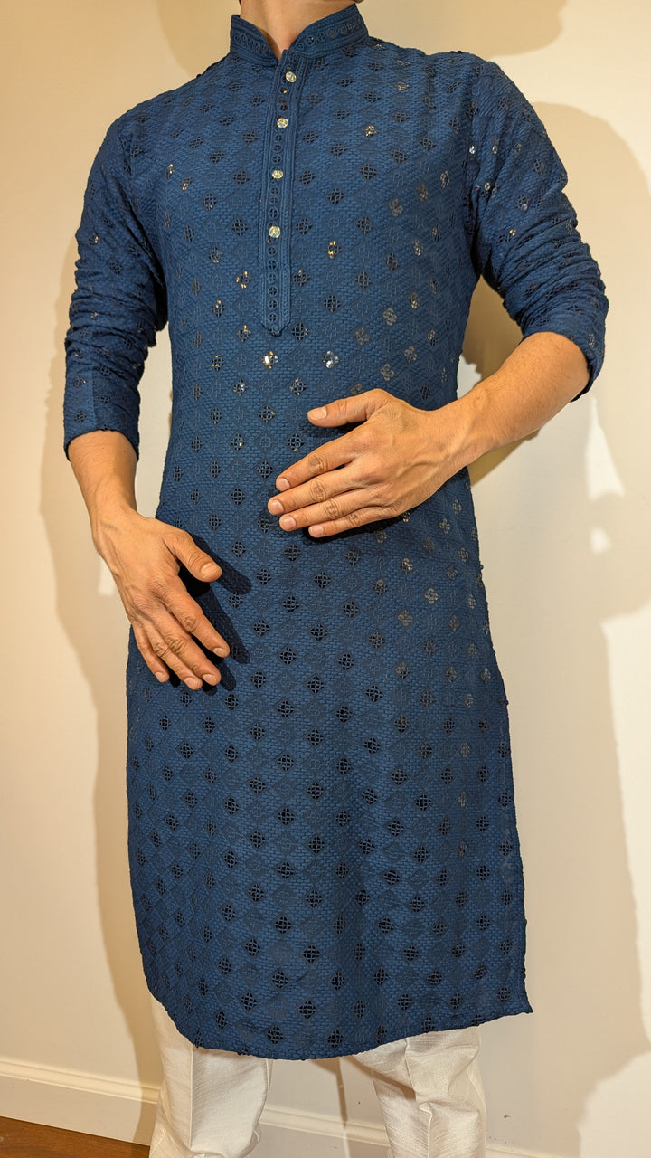 Dark Blue Chikan Kurta