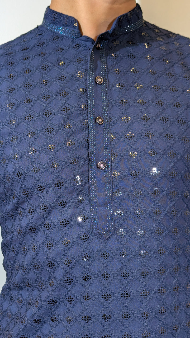 Navy Blue Chikan Kurta