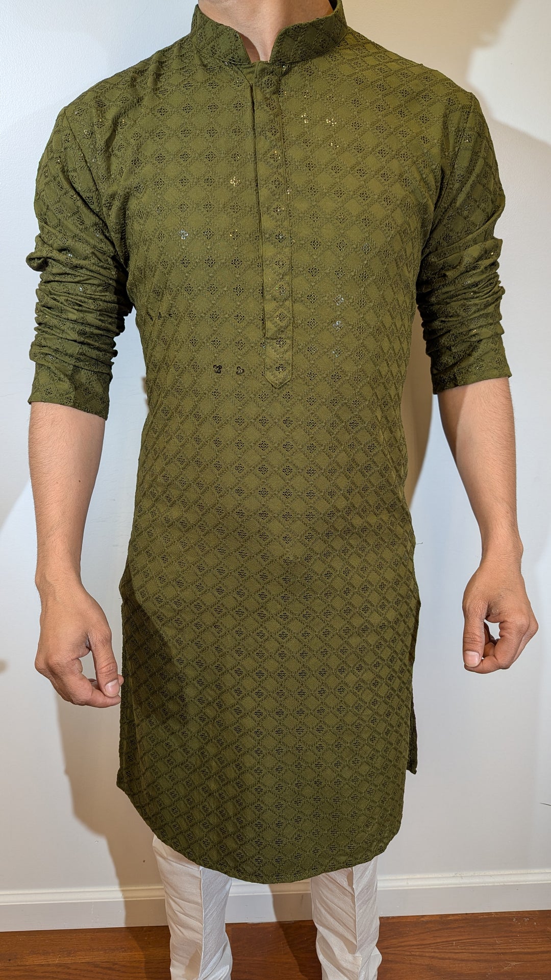 Dark Olive Chikan Kurta