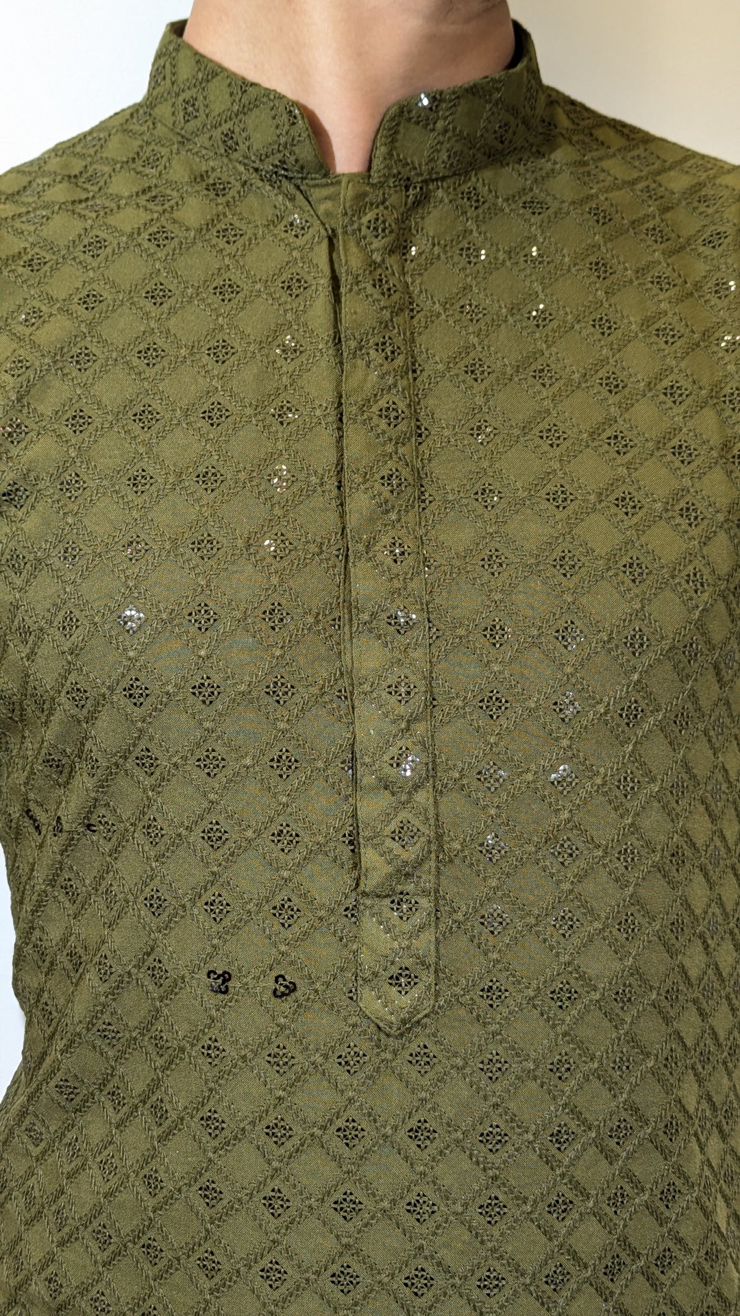 Dark Olive Chikan Kurta