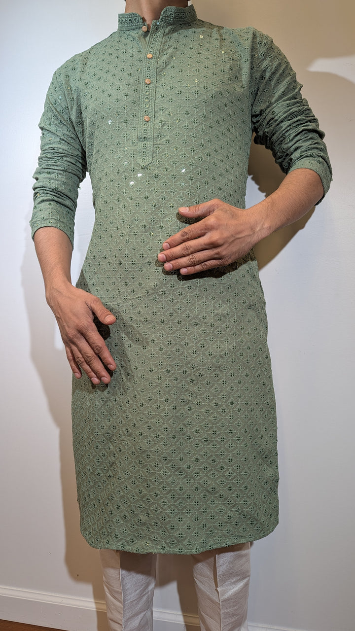 Light Olive Chikan Kurta