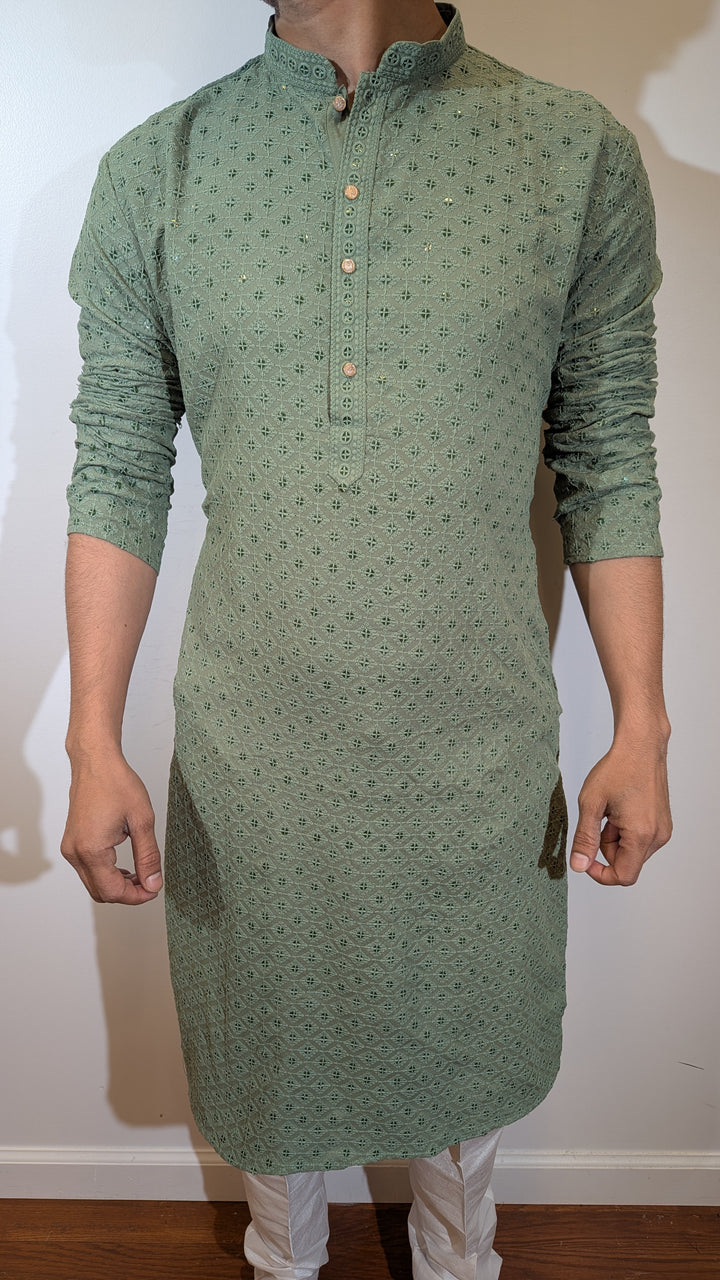 Light Olive Chikan Kurta