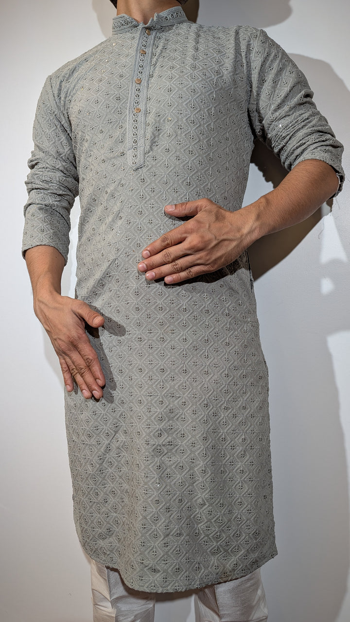 Grey Chikan Kurta