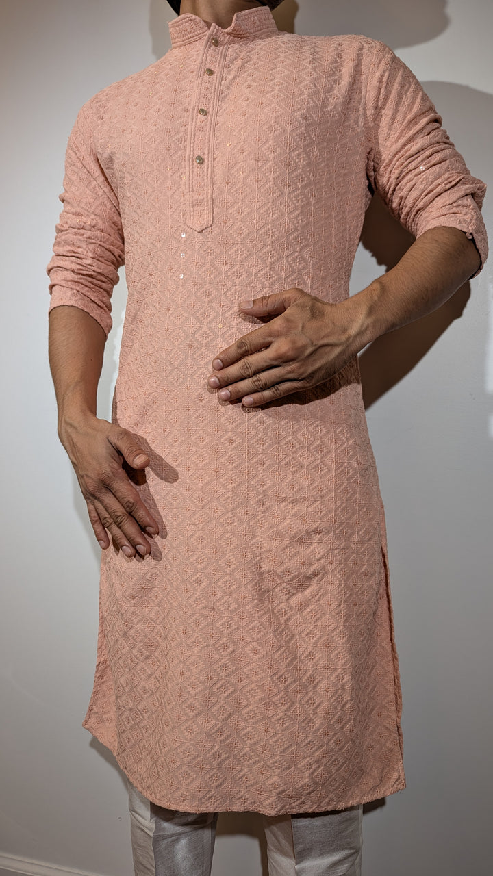 Light Peach Chikan Kurta