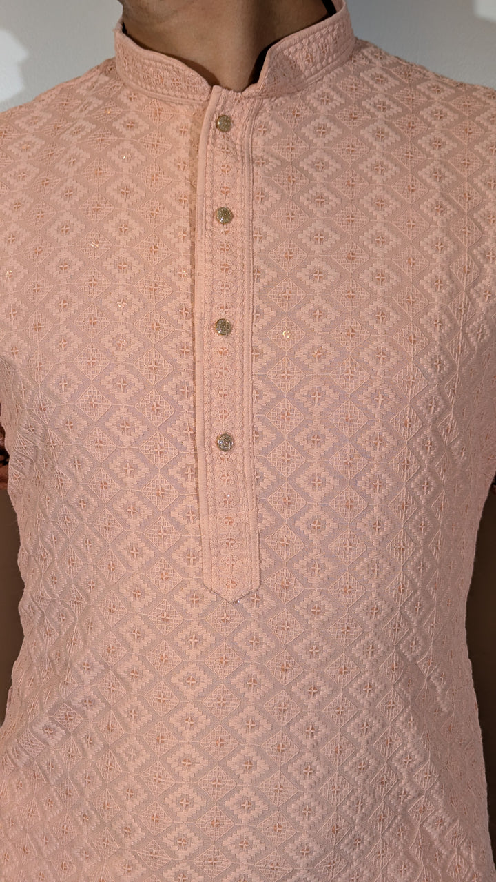 Light Peach Chikan Kurta